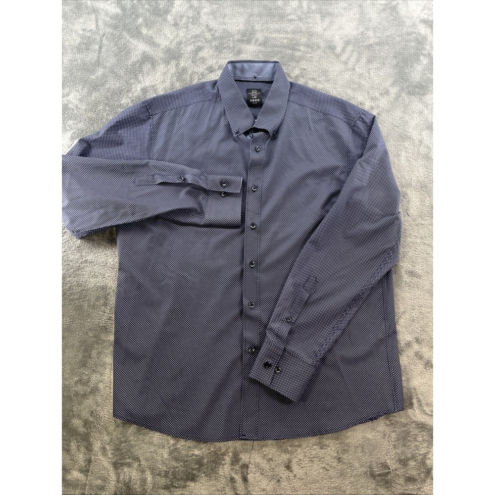 Michael Strahan Button Up Mens Large Blue Geometric Modern Fit Stretch Shirt - Picture 2 of 7